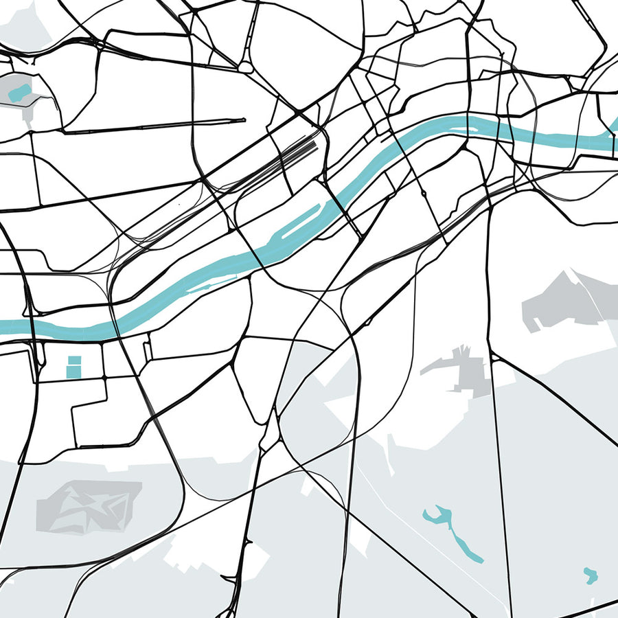 Modern City Map of Frankfurt, Germany: Bahnhofsviertel, Commerzbank Tower, Frankfurt Cathedral, Main River, Sachsenhausen