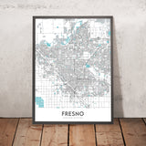 Mapa moderno de la ciudad de Fresno, CA: centro, zoológico Fresno Chaffee, Woodward Park, Fig Garden Village, Save Mart Center