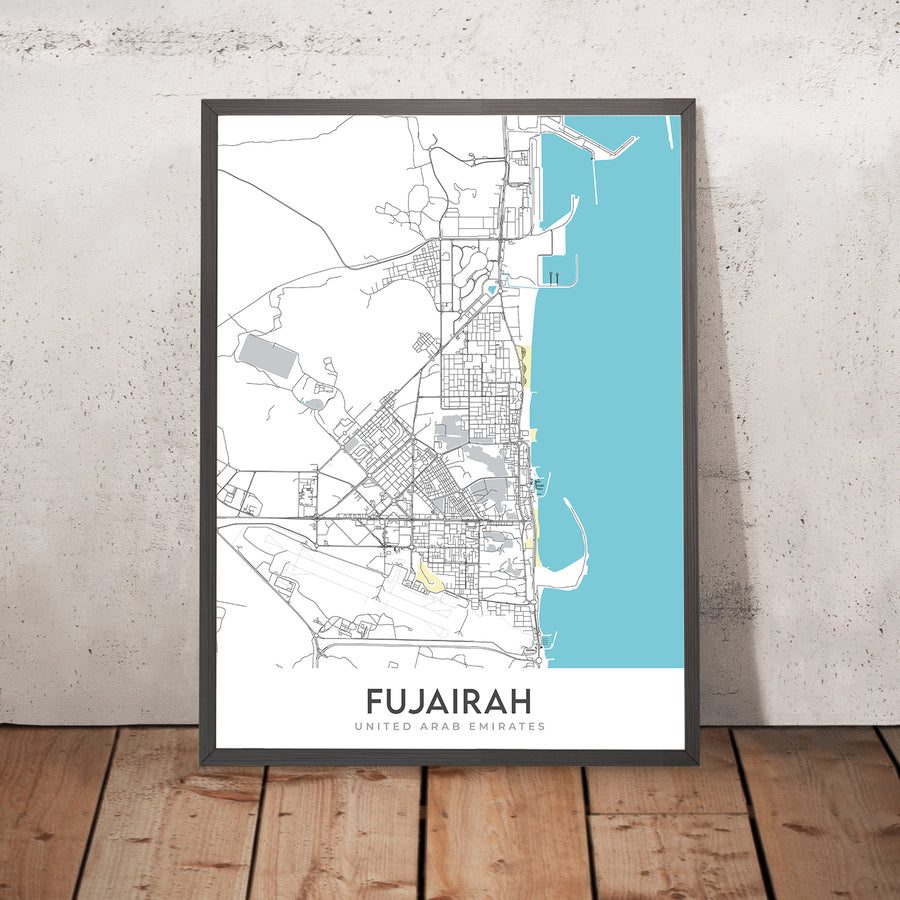 Mappa della città moderna di Fujairah, UAE: Forti, Musei, Costa 
