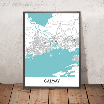 Plan de la ville moderne de Galway, Irlande : centre-ville, West End, Salthill, cathédrale de Galway, N6