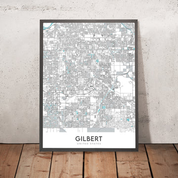 Mappa della città moderna di Gilbert, AZ: Gilbert, Mesa, Chandler, US 60, SR 87 