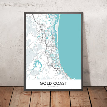 Mappa della città moderna della Gold Coast, Australia: Surfers Paradise, Broadbeach, Sea World, Dreamworld, Pacific Motorway 
