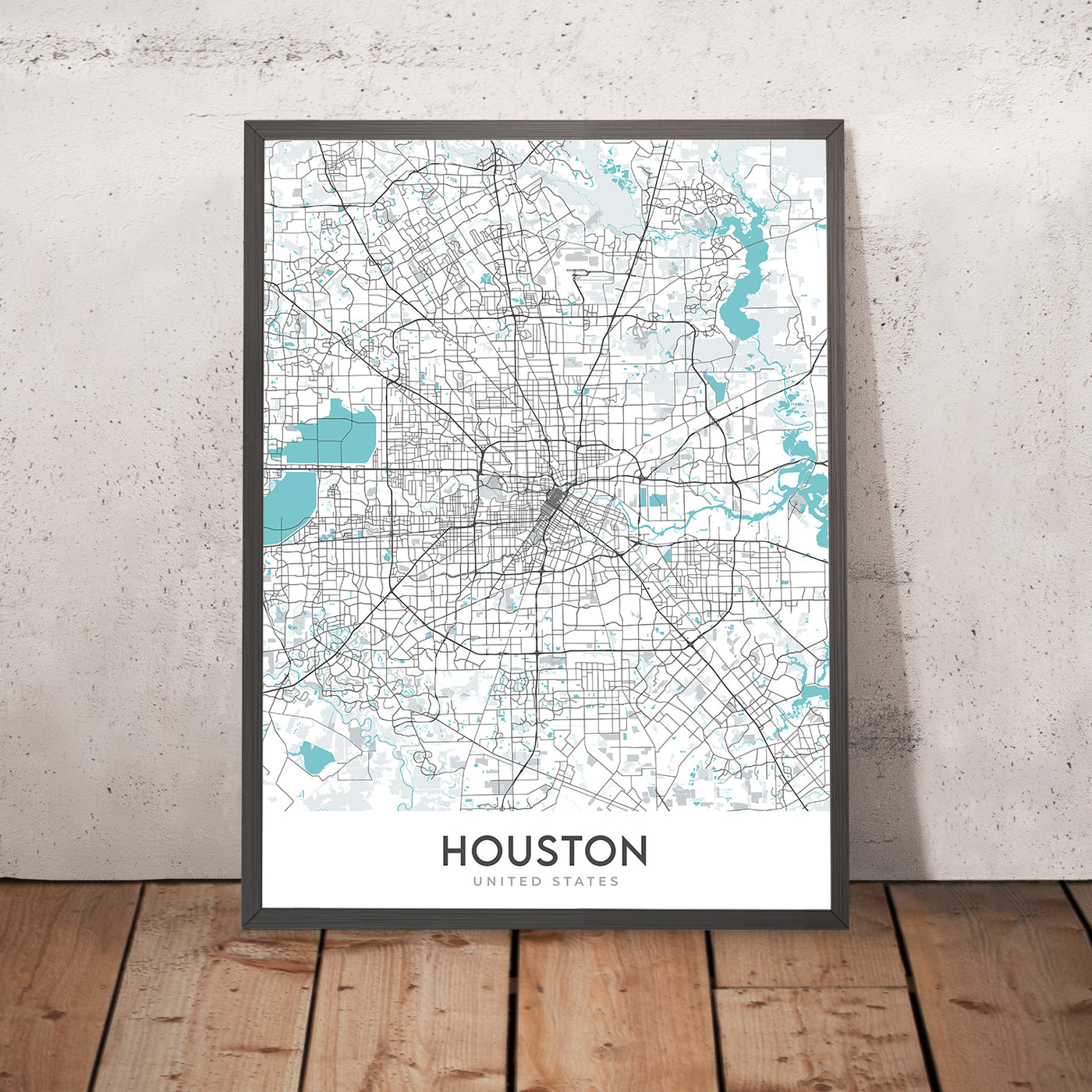 Mapa moderno de la ciudad de Houston, TX: centro, Minute Maid Park, The Galleria, I-10, I-45