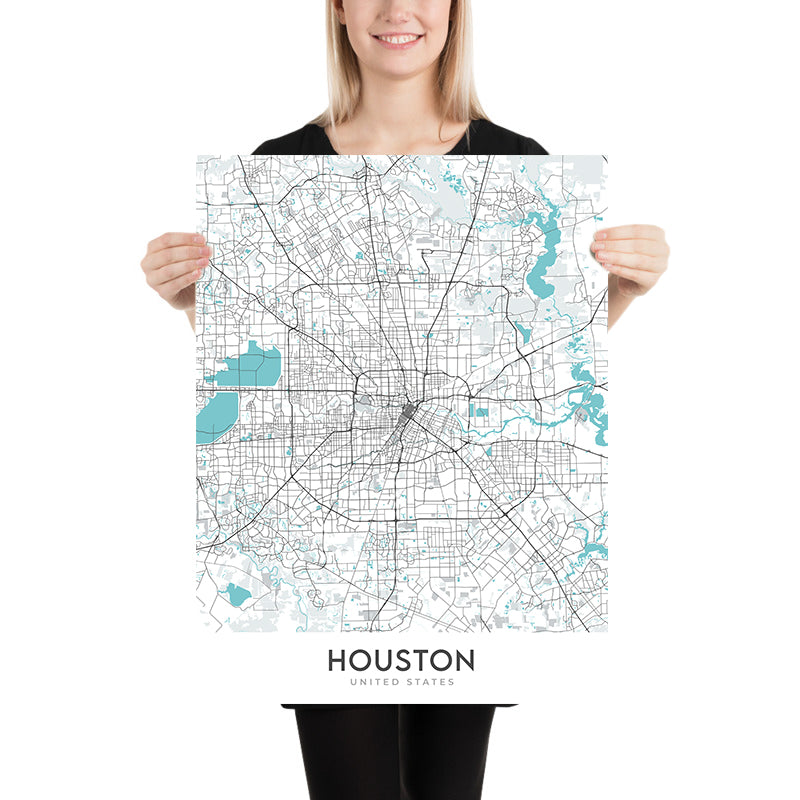 Mapa moderno de la ciudad de Houston, TX: centro, Minute Maid Park, The Galleria, I-10, I-45