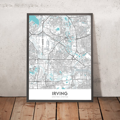 Mapa moderno de la ciudad de Irving, TX: Las Colinas, Toyota Music Factory, Mustangs, Mandalay Canal, Irving Mall