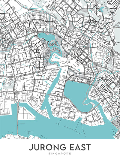 Plan de la ville moderne de Jurong East, Singapour : JCube, IMM, jardin chinois, jardins du lac Jurong, hôpital Ng Teng Fong
