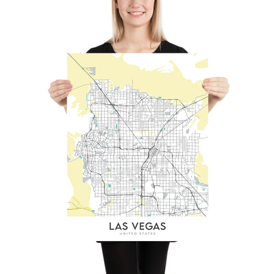 Mapa moderno de la ciudad de Las Vegas, NV: Strip, Centro, Red Rock Canyon, Hoover Dam, Fremont St.