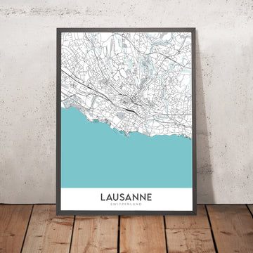 Modern City Map of Lausanne: Lake Geneva, Palais de Rumine, Cathedrale, Chateau St-Maire, Parc de Mon-Repos