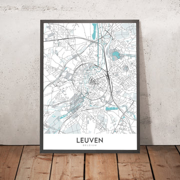 Mappa della città moderna di Leuven, Belgio: Municipio, Università, Giardino Botanico, E40, A2 