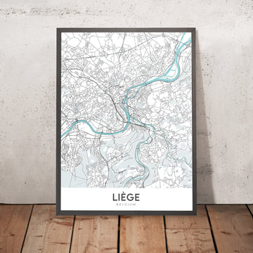 Mappa della città moderna di Liège, Belgio: Cattedrale, Parc de la Boverie, Grand Curtius, A602, A604 