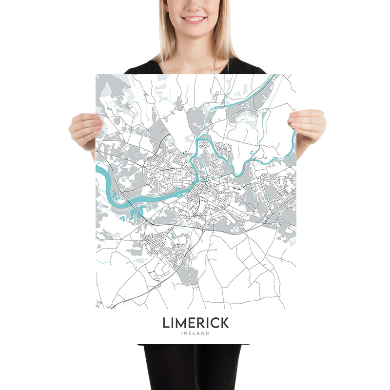 Modern City Map of Limerick, Ireland: King John's Castle, Thomond Park, University of Limerick, N18, N21
