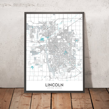 Mappa della città moderna di Lincoln, NE: Università del Nebraska, Giardini sotterranei, Parco Haymarket, Interstate 80, Interstate 180 