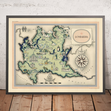 Old Map of Lombardy by De Agostini, 1938: Milan, Bergamo, Brescia, Lake Como, Stelvio National Park