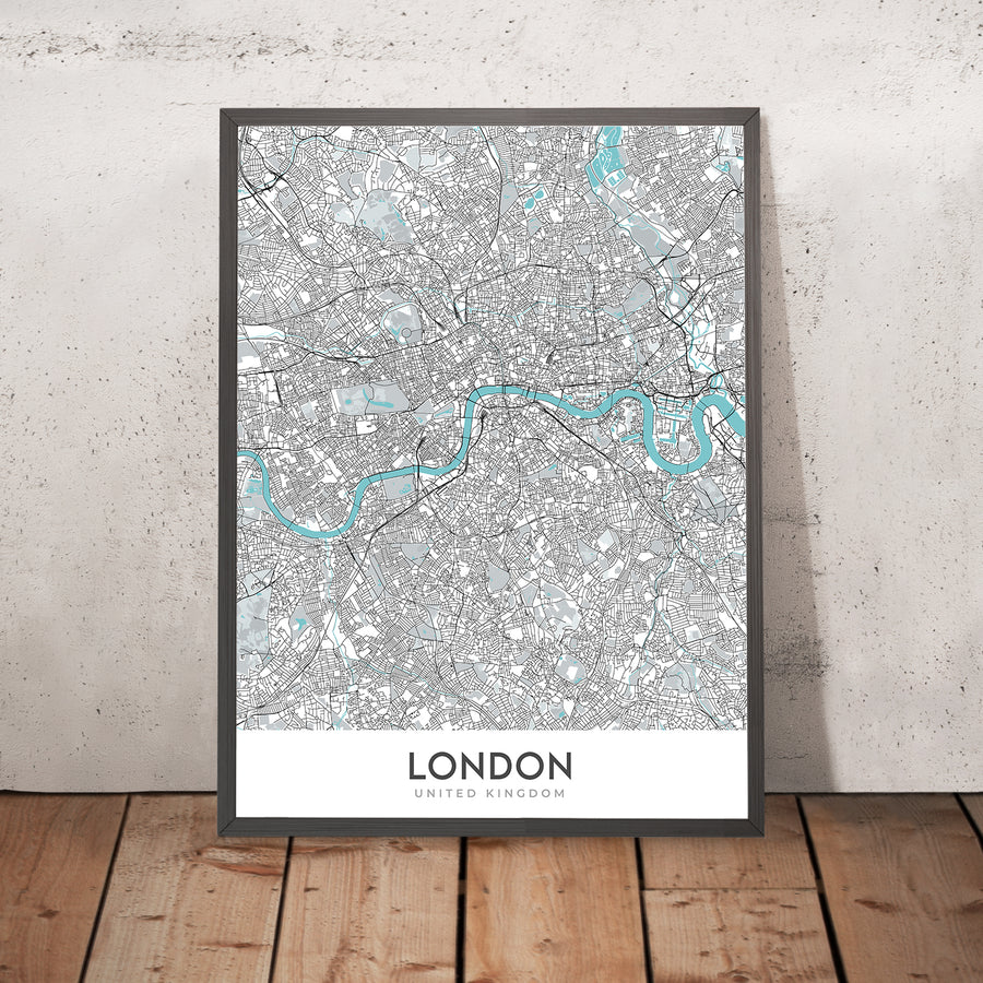 Modern City Map of London, UK: Westminster, Buckingham Palace, Tower of London, River Thames, St. Paul&