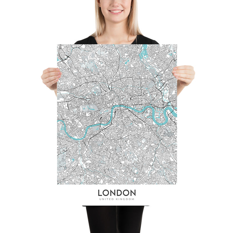 Modern City Map of London, UK: Westminster, Buckingham Palace, Tower of London, River Thames, St. Paul&