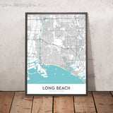 Mappa della città moderna di Long Beach, CA: Centro, Acquario, Pike Outlets, Queen Mary, Shoreline Village 