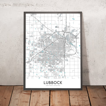 Mapa moderno de la ciudad de Lubbock, TX: Universidad Tecnológica de Texas, Estadio Jones AT&T, Canyon Lakes, US-84, US-87