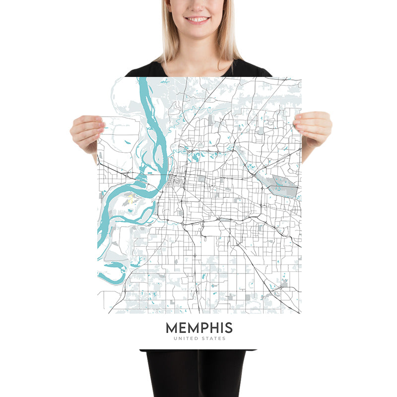 Mapa moderno de la ciudad de Memphis, TN: centro, Graceland, FedEx Forum, I-40, I-240