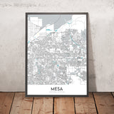 Mapa moderno de la ciudad de Mesa, AZ: centro, ASU, Montaña Roja, Montañas Superstición, Loop 101