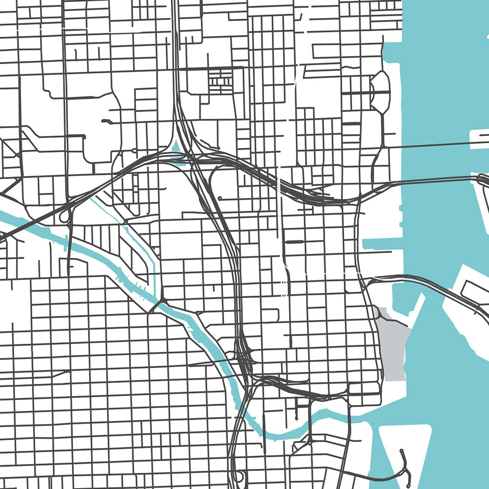 Moderner Stadtplan von Miami, FL: South Beach, Coconut Grove, Downtown, Coral Gables, Key Biscayne