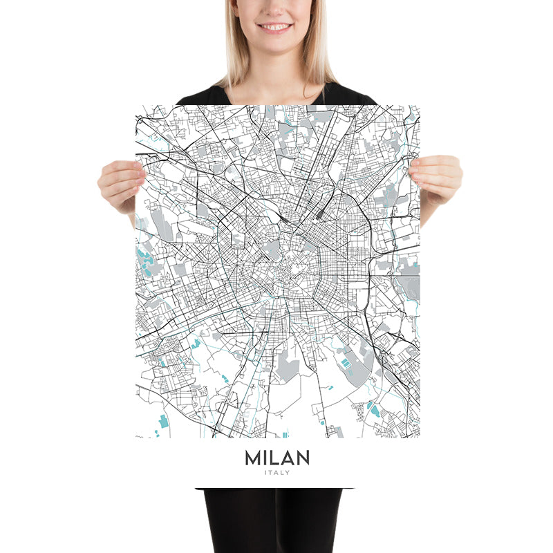 Mapa moderno de la ciudad de Milán, Italia: Duomo, Galleria, Castello, Navigli, Brera