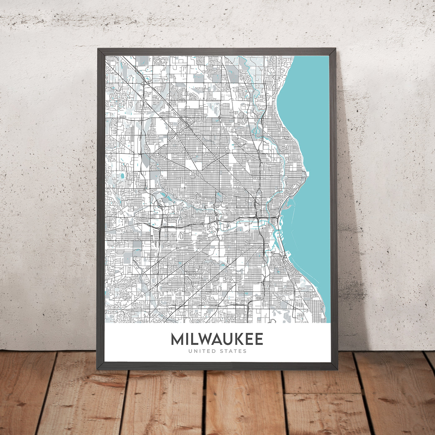 Moderner Stadtplan von Milwaukee, WI: Bay View, Fiserv Forum, Historic Third Ward, Marquette University, Milwaukee County Zoo