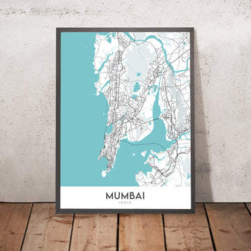 Mapa moderno de la ciudad de Mumbai, India: Colaba, Marine Drive, Bandra-Worli Sea Link, Juhu Beach, Powai Lake