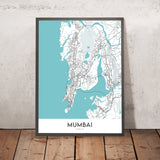 Modern City Map of Mumbai, India: Colaba, Marine Drive, Bandra-Worli Sea Link, Juhu Beach, Powai Lake
