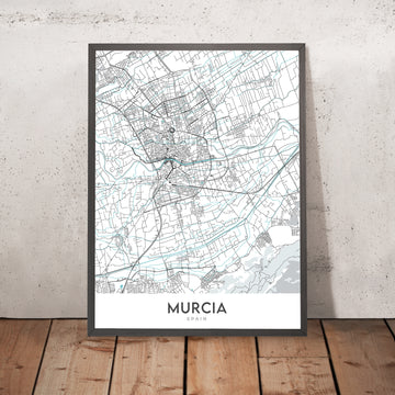 Mapa moderno de la ciudad de Murcia, España: catedral, casino, teatro, plaza, calles