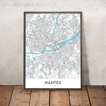 Mapa moderno de la ciudad de Nantes, Francia: Centre-ville, Château, Cathédrale, Île de Nantes, Machines