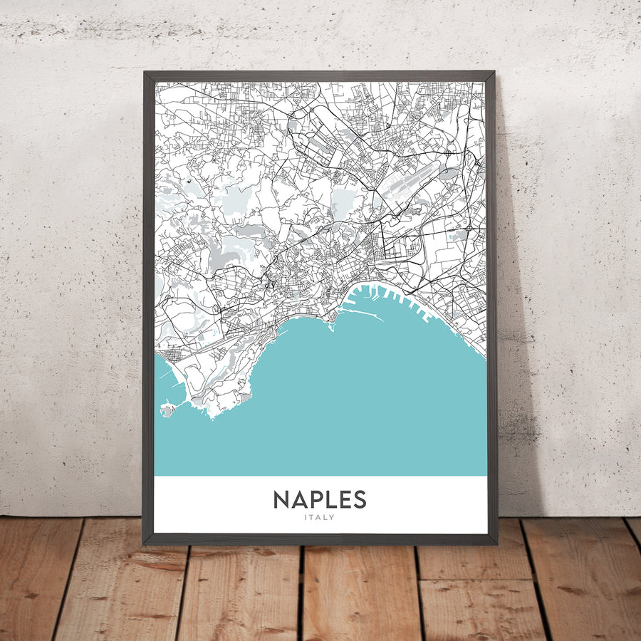Modern City Map of Naples, Italy: Chiaia, Castel Nuovo, Galleria Umberto I, Posillipo, San Carlo Theatre