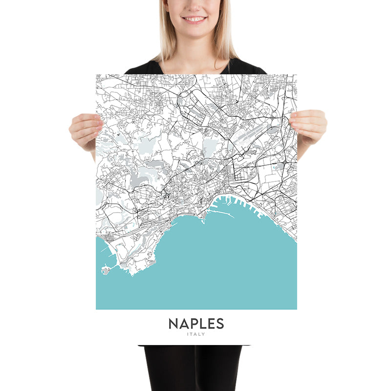 Modern City Map of Naples, Italy: Chiaia, Castel Nuovo, Galleria Umberto I, Posillipo, San Carlo Theatre