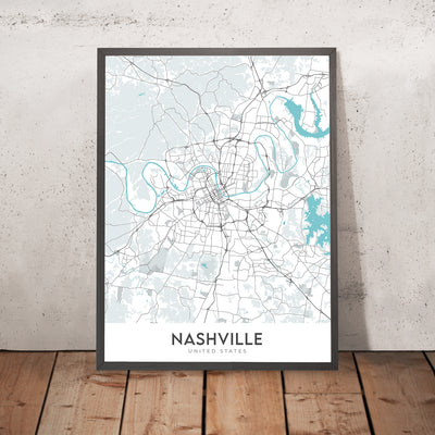 Mapa moderno de la ciudad de Nashville, TN: centro, Music City Center, Vanderbilt, Germantown, Shelby Park