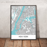 Mapa moderno de la ciudad de Nueva York, NY: Central Park, Empire State Building, Estatua de la Libertad, Times Square, Puente de Brooklyn