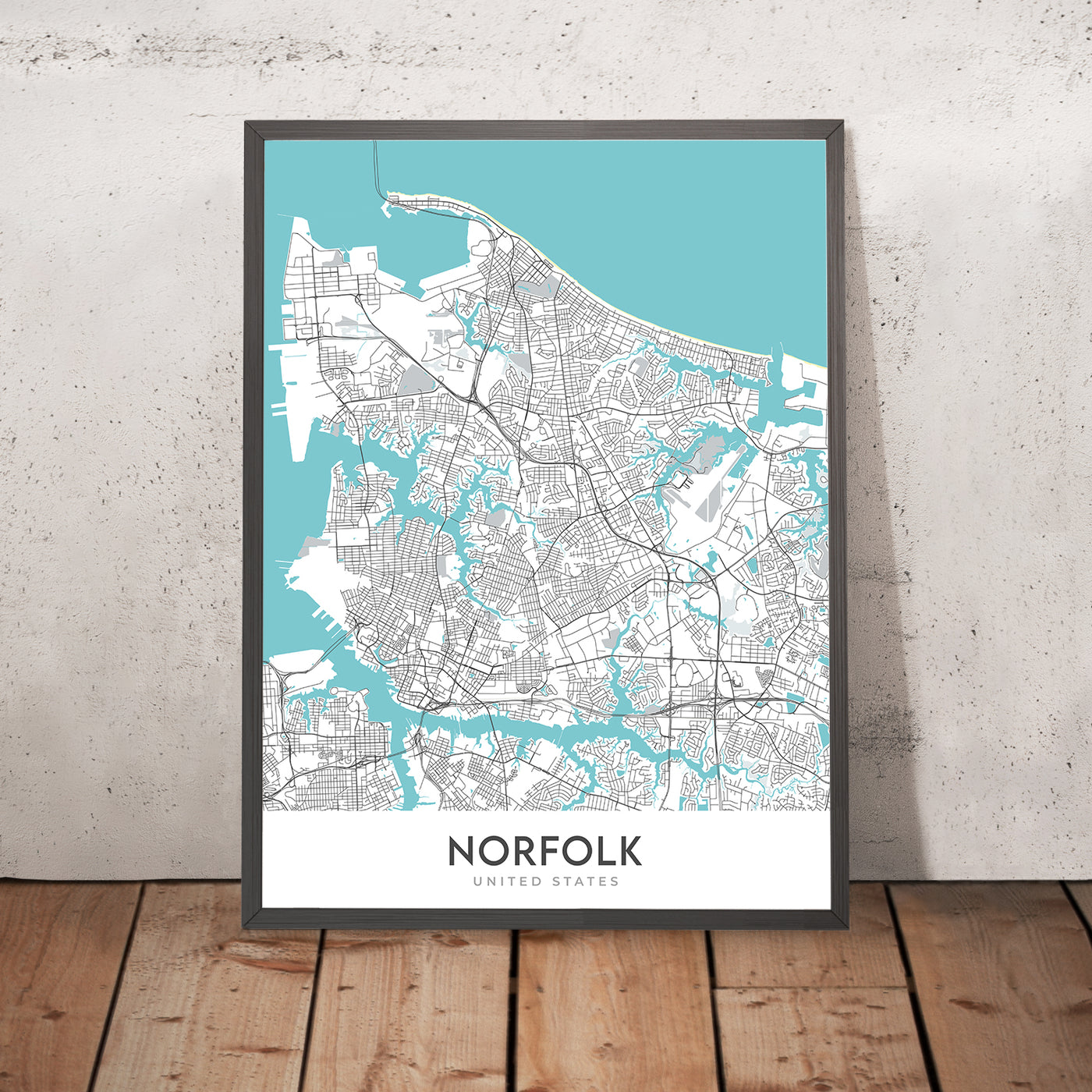 Moderner Stadtplan von Norfolk, VA: Gent, Chrysler Museum, Nauticus, Norfolk Botanical Garden, I-264