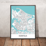 Mapa moderno de la ciudad de Norfolk, VA: Gante, Museo Chrysler, Nauticus, Jardín Botánico de Norfolk, I-264