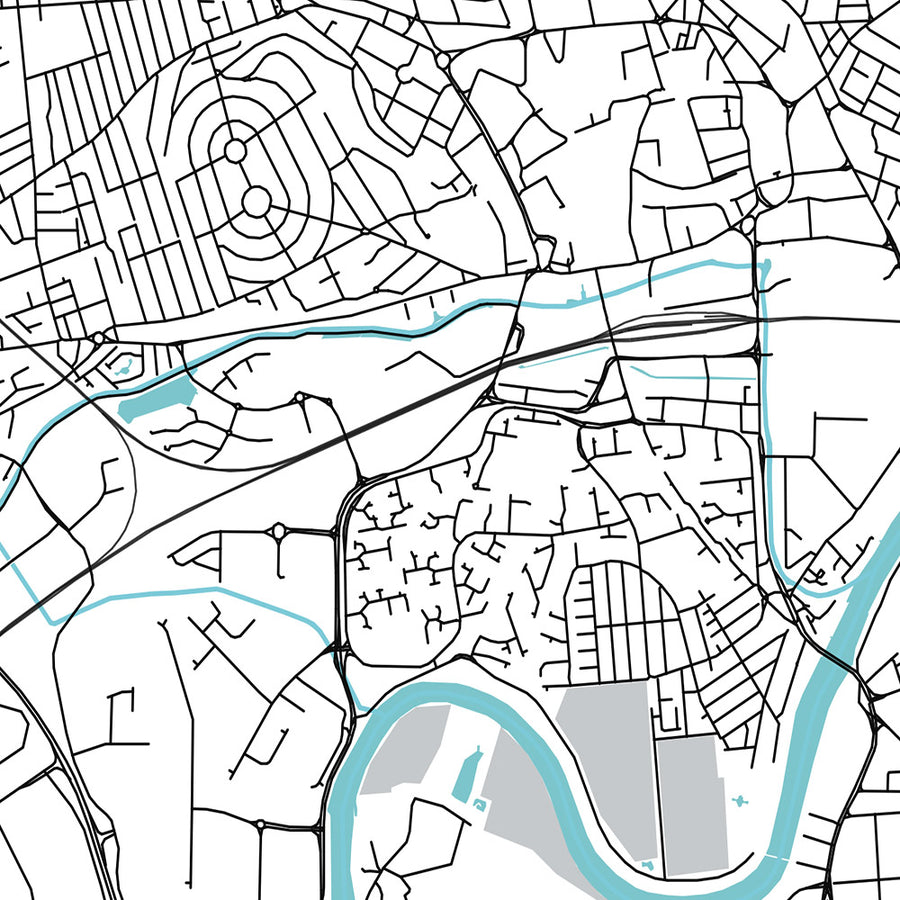 Mappa della città moderna di Nottingham, Regno Unito: Centro città, Castello, Cattedrale, Ponte Trent, Foresta di Sherwood 