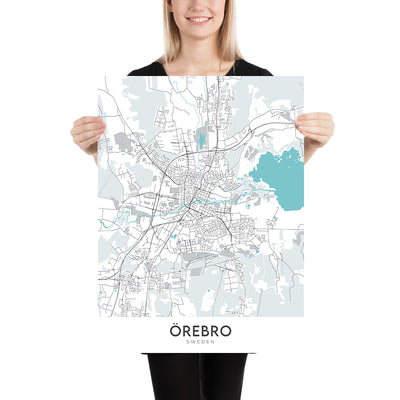 Moderner Stadtplan von Örebro, Schweden: Schloss, Kathedrale, Universität, E18, E20
