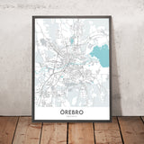 Mapa moderno de la ciudad de Örebro, Suecia: castillo, catedral, universidad, E18, E20