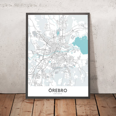 Plan de la ville moderne d'Örebro, Suède : château, cathédrale, université, E18, E20