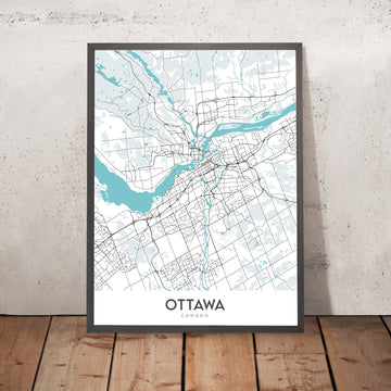 Modern City Map of Ottawa, Canada: Parliament, Rideau Hall, ByWard Market, Carleton University, University of Ottawa
