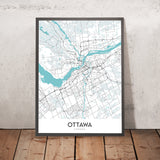Plan de la ville moderne d'Ottawa, Canada : Parlement, Rideau Hall, marché By, Université Carleton, Université d'Ottawa