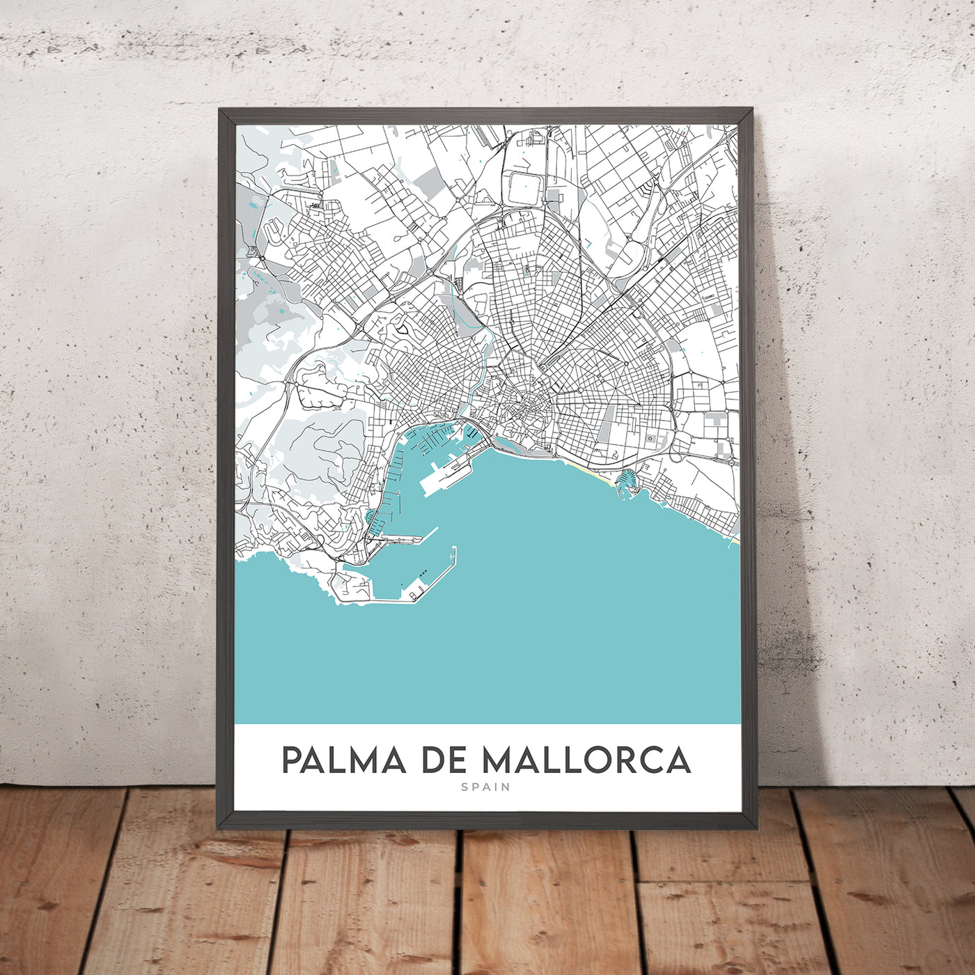 Modern City Map of Palma de Mallorca, Spain: Old Town, Santa Catalina, Paseo Maritimo