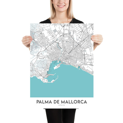 Moderner Stadtplan von Palma de Mallorca, Spanien: Altstadt, Santa Catalina, Paseo Maritimo