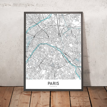 Plan de la ville moderne de Paris, France : Tour Eiffel, Louvre, Notre-Dame, Champs-Élysées, Montmartre