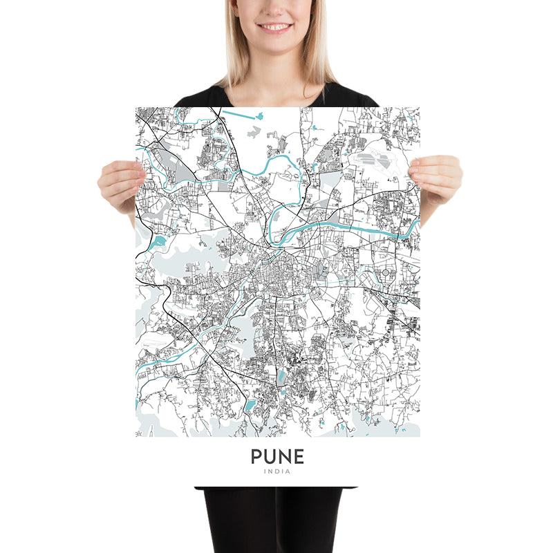 Mappa della città moderna di Pune, India: Shivajinagar, Koregaon Park, Palazzo Aga Khan, FC Road, Lago Pashan 