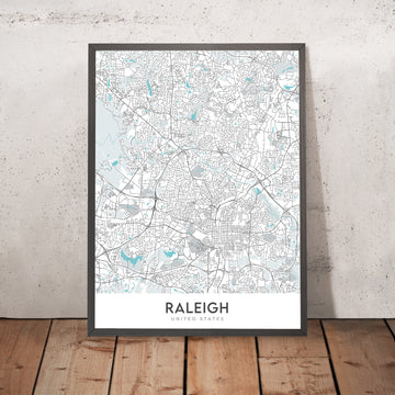 Carte moderne de la ville de Raleigh, NC : Centre-ville, Musées, Parcs, Stades 