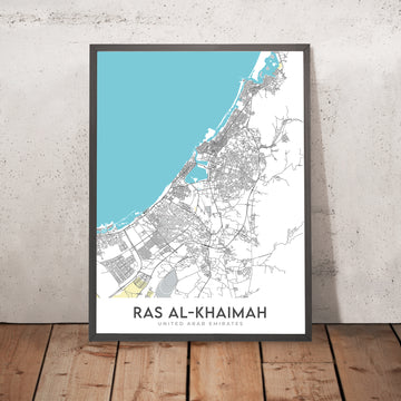 Modern City Map of Ras Al Khamiah, UAE: Al Qawasim Corniche, Al Rams, Al Rifah, Al Shamal, Al Zahra