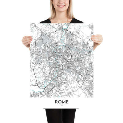 Mapa moderno de la ciudad de Roma, Italia: Coliseo, Panteón, Foro Romano, Fontana de Trevi, Ciudad del Vaticano