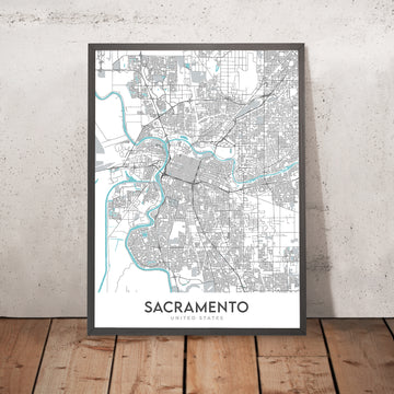 Modern City Map of Sacramento, CA: Downtown, Midtown, East Sac, Sac State, American River